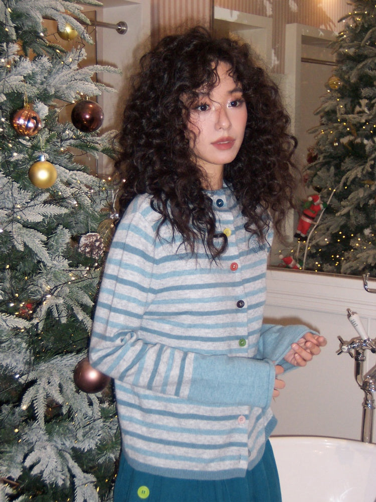 Sheep Wool Striped Cardigan Sweater Slimming Top【s0000015006】