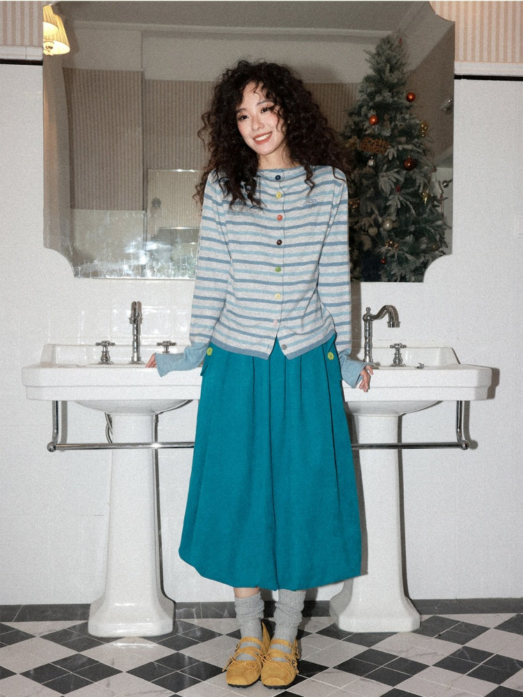 Sheep Wool Striped Cardigan Sweater Slimming Top【s0000015006】