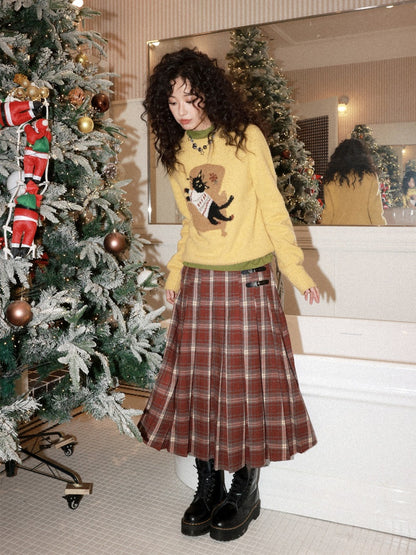 "Earl Grey Black Tea" High Gram Heavy Drape Brushed A-Line Pleats Plaid Skirt【s0000015007】