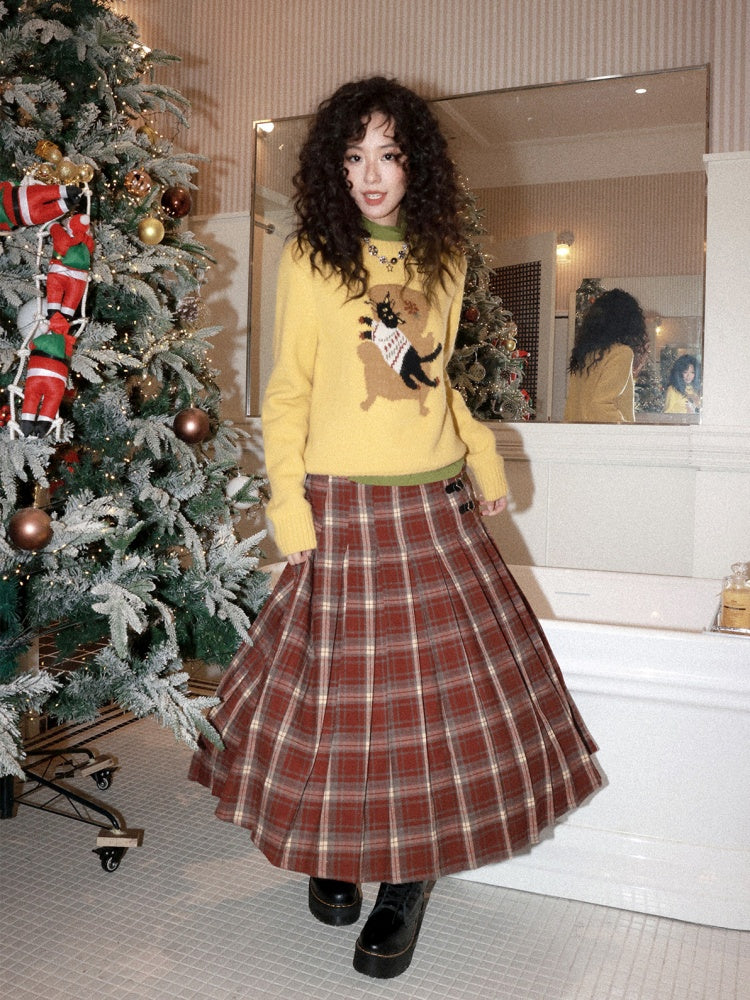"Earl Grey Black Tea" High Gram Heavy Drape Brushed A-Line Pleats Plaid Skirt【s0000015007】