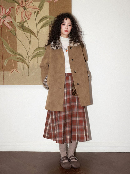 "Earl Grey Black Tea" High Gram Heavy Drape Brushed A-Line Pleats Plaid Skirt【s0000015007】
