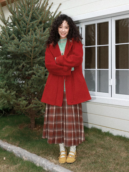 "Earl Grey Black Tea" High Gram Heavy Drape Brushed A-Line Pleats Plaid Skirt【s0000015007】