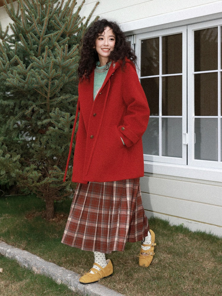 "Earl Grey Black Tea" High Gram Heavy Drape Brushed A-Line Pleats Plaid Skirt【s0000015007】