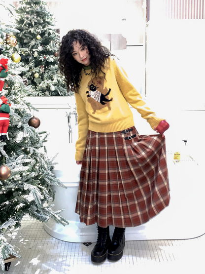 "Earl Grey Black Tea" High Gram Heavy Drape Brushed A-Line Pleats Plaid Skirt【s0000015007】