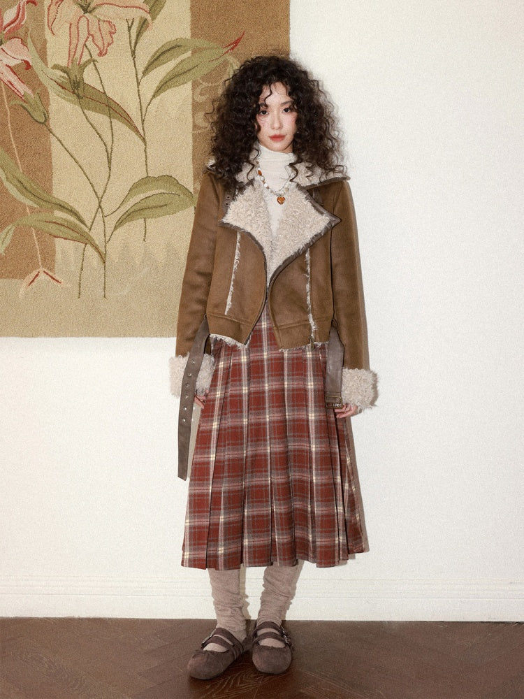 "Earl Grey Black Tea" High Gram Heavy Drape Brushed A-Line Pleats Plaid Skirt【s0000015007】