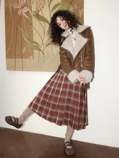 "Earl Grey Black Tea" High Gram Heavy Drape Brushed A-Line Pleats Plaid Skirt【s0000015007】