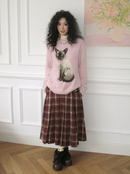 "Earl Grey Black Tea" High Gram Heavy Drape Brushed A-Line Pleats Plaid Skirt【s0000015007】