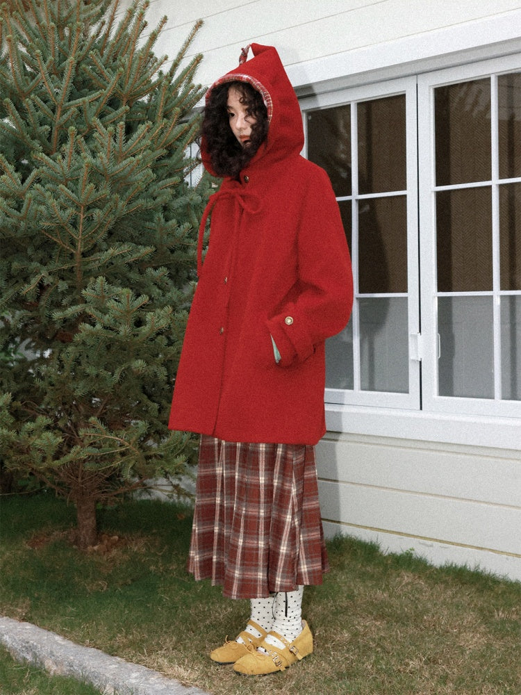 "Fallen Star" Peaked Hat Sheep Woolen Mid-Length Coat【s0000015008】