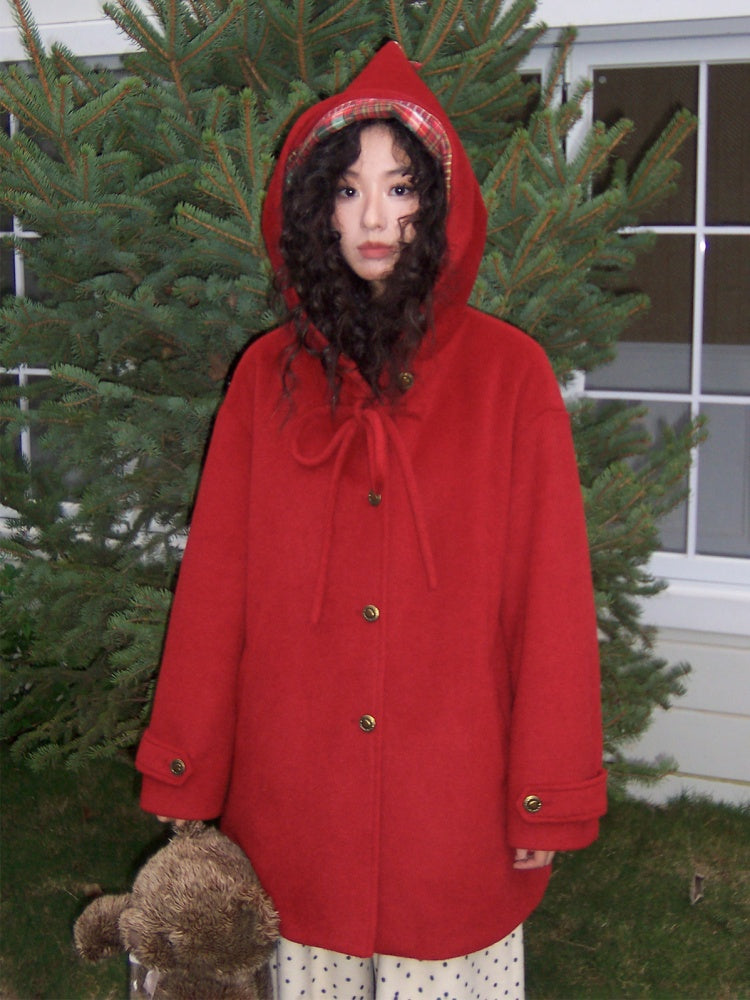 "Fallen Star" Peaked Hat Sheep Woolen Mid-Length Coat【s0000015008】