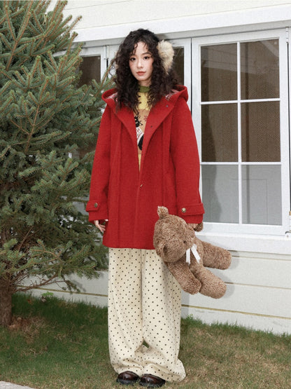 "Fallen Star" Peaked Hat Sheep Woolen Mid-Length Coat【s0000015008】