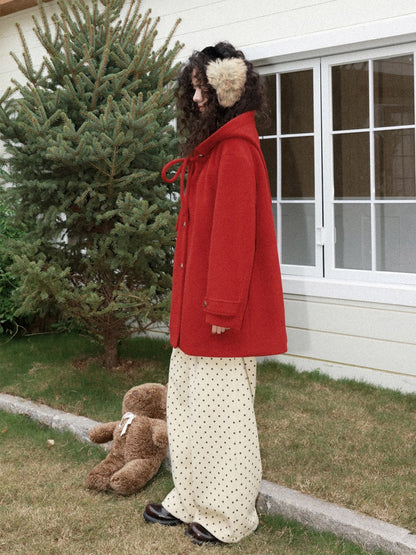 "Fallen Star" Peaked Hat Sheep Woolen Mid-Length Coat【s0000015008】