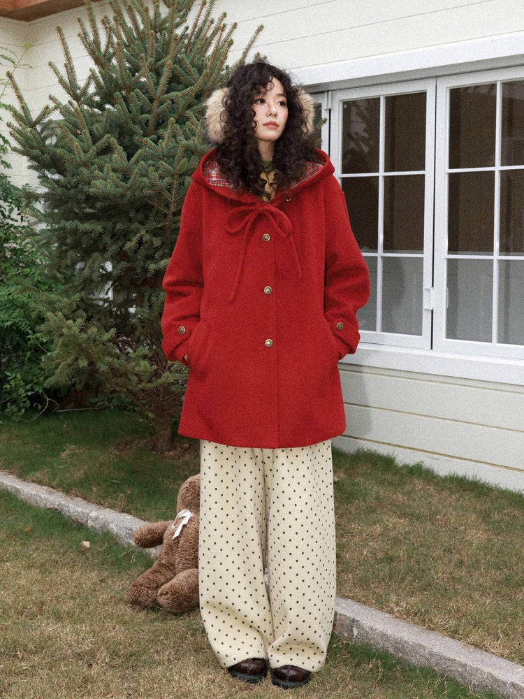 "Fallen Star" Peaked Hat Sheep Woolen Mid-Length Coat【s0000015008】