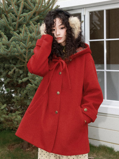 "Fallen Star" Peaked Hat Sheep Woolen Mid-Length Coat【s0000015008】