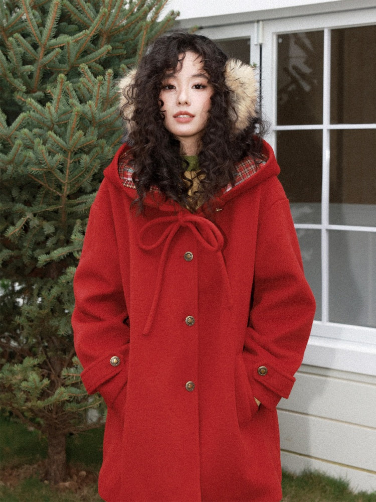 "Fallen Star" Peaked Hat Sheep Woolen Mid-Length Coat【s0000015008】