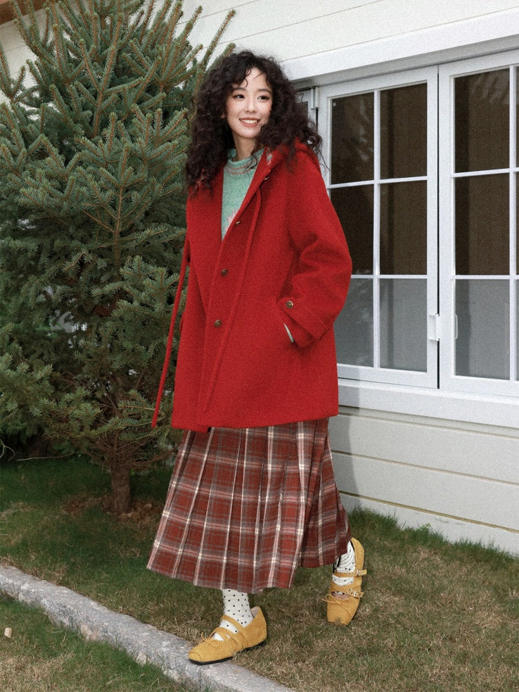 "Fallen Star" Peaked Hat Sheep Woolen Mid-Length Coat【s0000015008】