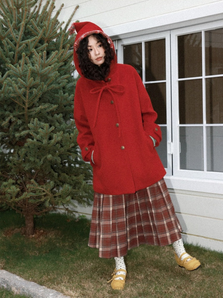 "Fallen Star" Peaked Hat Sheep Woolen Mid-Length Coat【s0000015008】