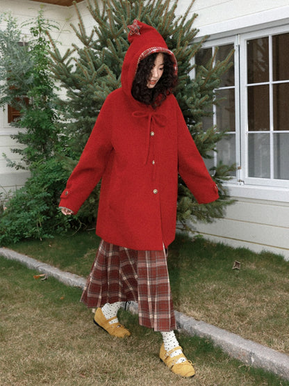 "Fallen Star" Peaked Hat Sheep Woolen Mid-Length Coat【s0000015008】