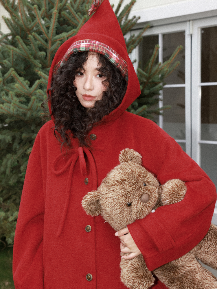 "Fallen Star" Peaked Hat Sheep Woolen Mid-Length Coat【s0000015008】