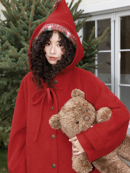 "Fallen Star" Peaked Hat Sheep Woolen Mid-Length Coat【s0000015008】