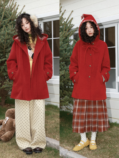 "Fallen Star" Peaked Hat Sheep Woolen Mid-Length Coat【s0000015008】