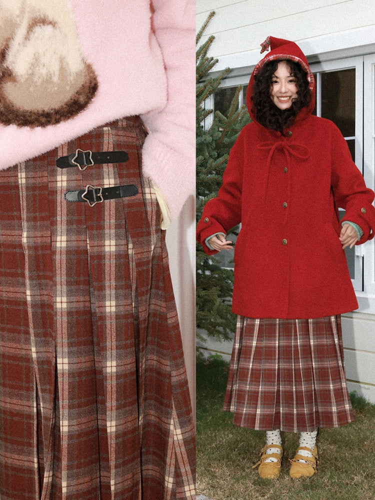 "Fallen Star" Peaked Hat Sheep Woolen Mid-Length Coat【s0000015008】