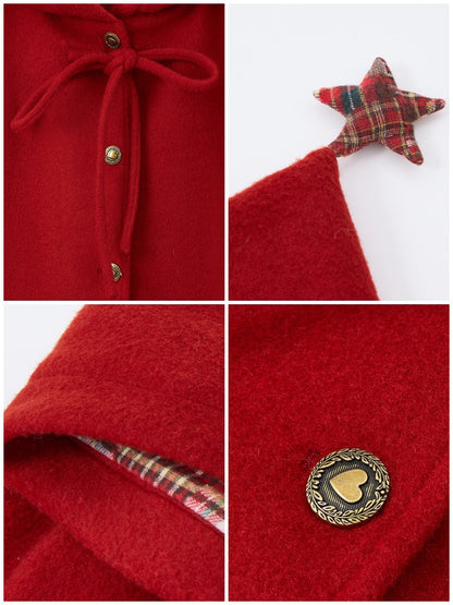 "Fallen Star" Peaked Hat Sheep Woolen Mid-Length Coat【s0000015008】