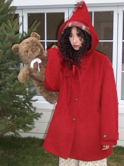 "Fallen Star" Peaked Hat Sheep Woolen Mid-Length Coat【s0000015008】