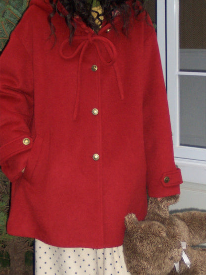 "Fallen Star" Peaked Hat Sheep Woolen Mid-Length Coat【s0000015008】