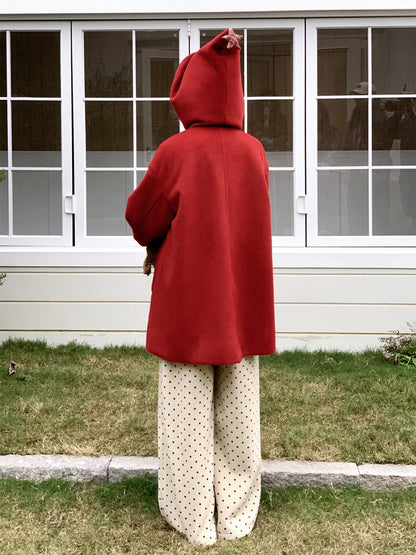 "Fallen Star" Peaked Hat Sheep Woolen Mid-Length Coat【s0000015008】