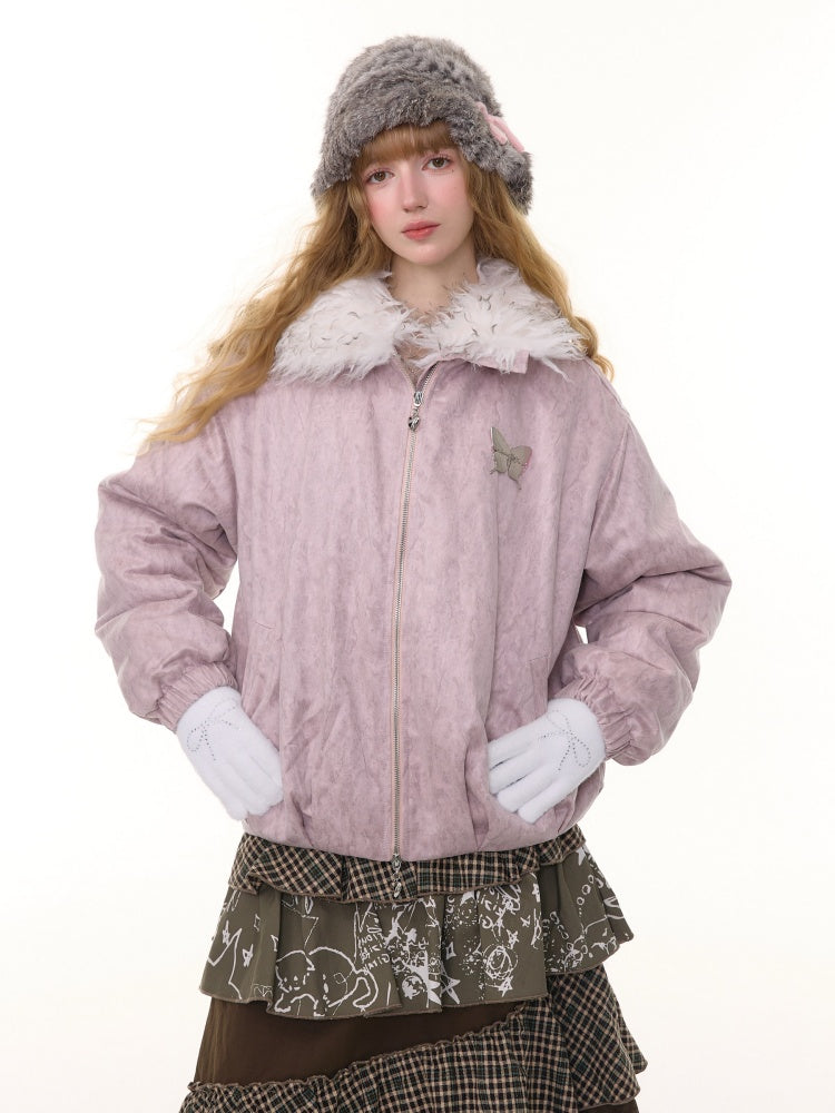 Thickened Warm Girly Fur Collar Cotton Jacket【s0000015236】