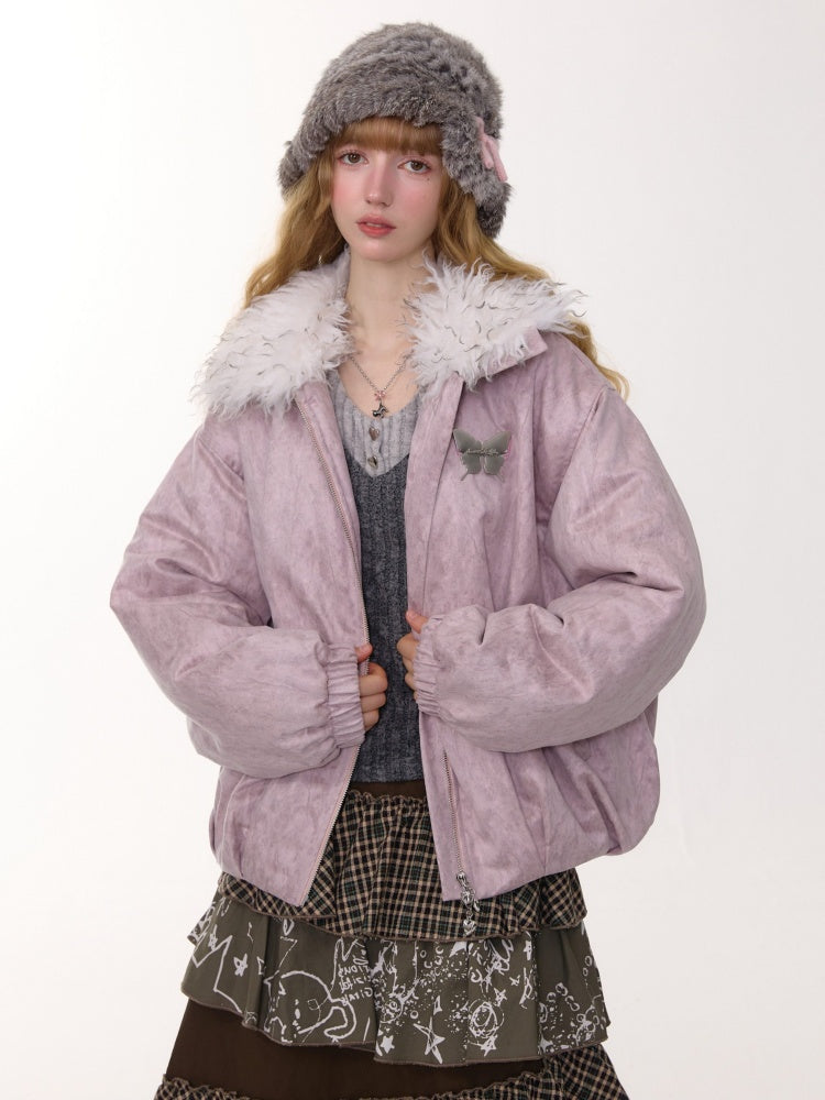 Thickened Warm Girly Fur Collar Cotton Jacket【s0000015236】