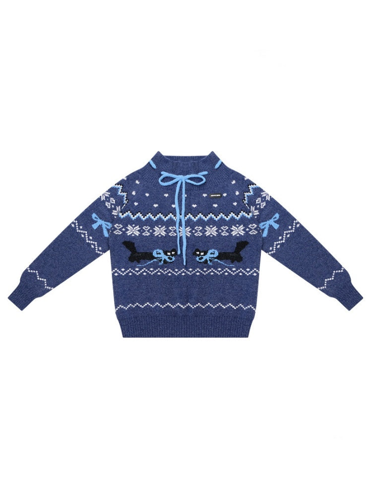 Bow Lazy Fair Island Style Semi-Turtle Neck Sweater【s0000015237】