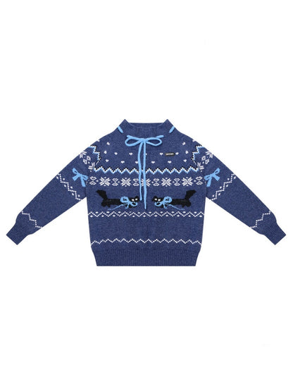 Bow Lazy Fair Island Style Semi-Turtle Neck Sweater【s0000015237】