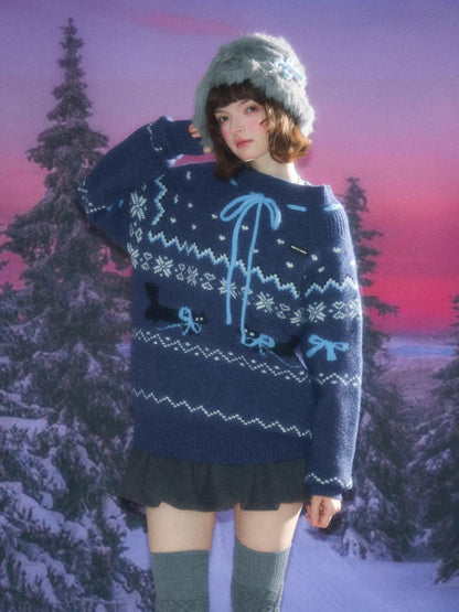 Bow Lazy Fair Island Style Semi-Turtle Neck Sweater【s0000015237】