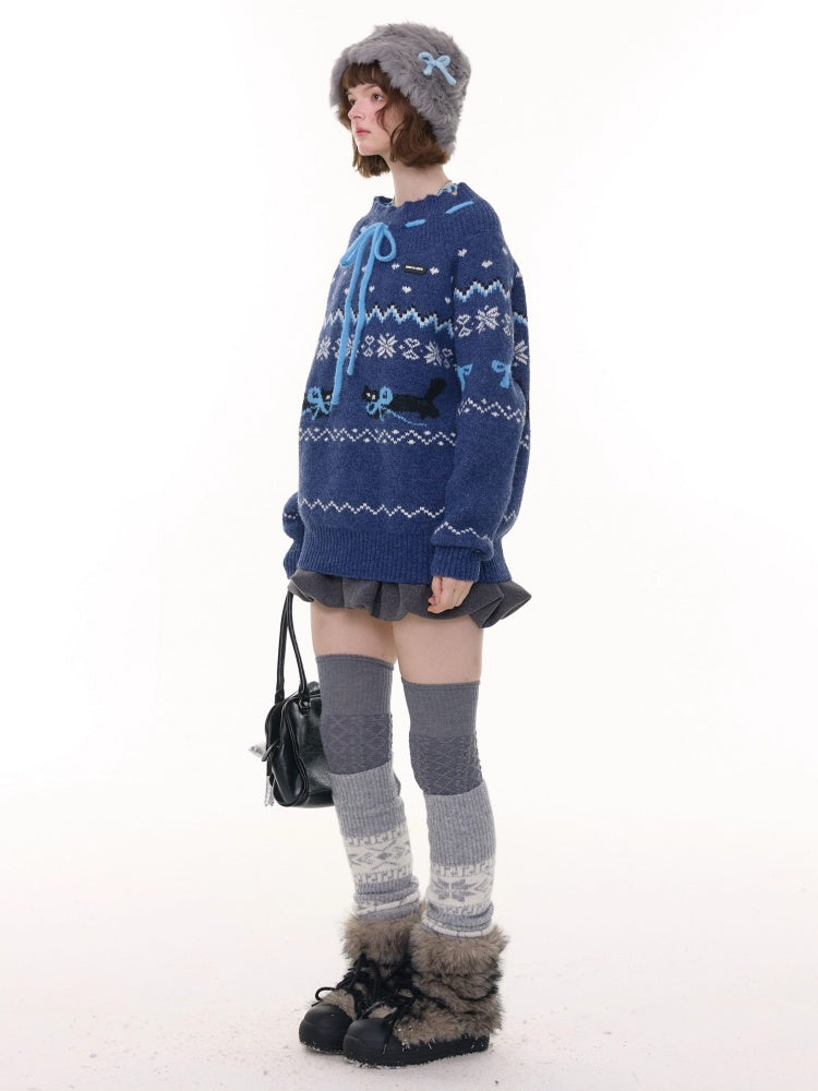 Bow Lazy Fair Island Style Semi-Turtle Neck Sweater【s0000015237】