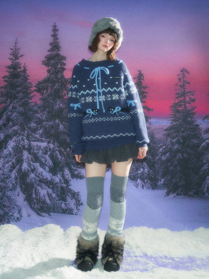 Bow Lazy Fair Island Style Semi-Turtle Neck Sweater【s0000015237】