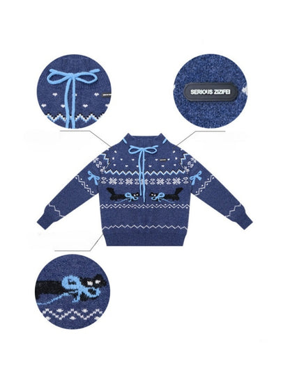 Bow Lazy Fair Island Style Semi-Turtle Neck Sweater【s0000015237】