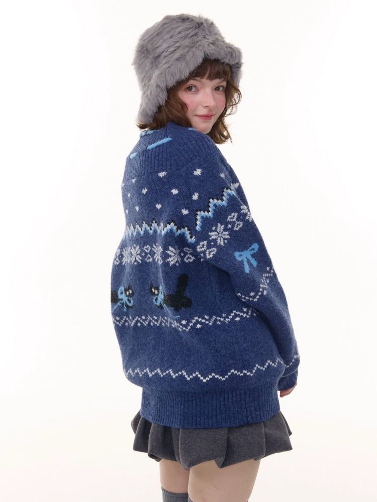 Bow Lazy Fair Island Style Semi-Turtle Neck Sweater【s0000015237】
