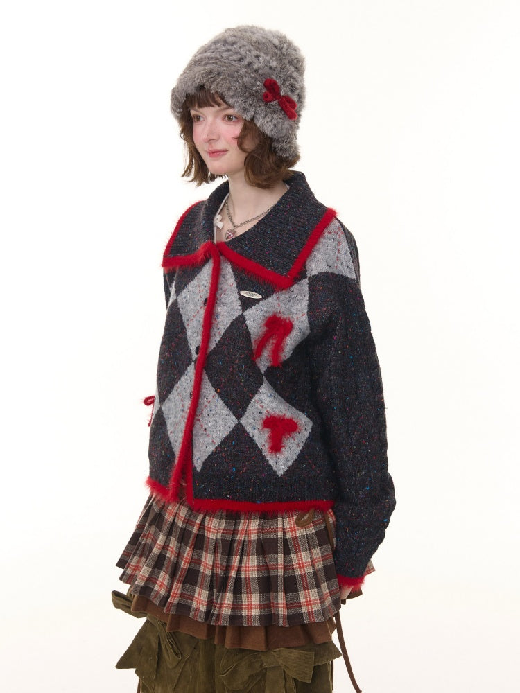 College Sense Bow Contrasting Color Doll Collar Sweater Cardigan Jacket【s0000015241】