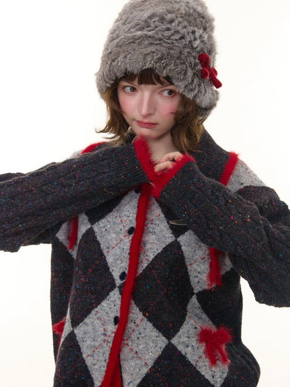 College Sense Bow Contrasting Color Doll Collar Sweater Cardigan Jacket【s0000015241】