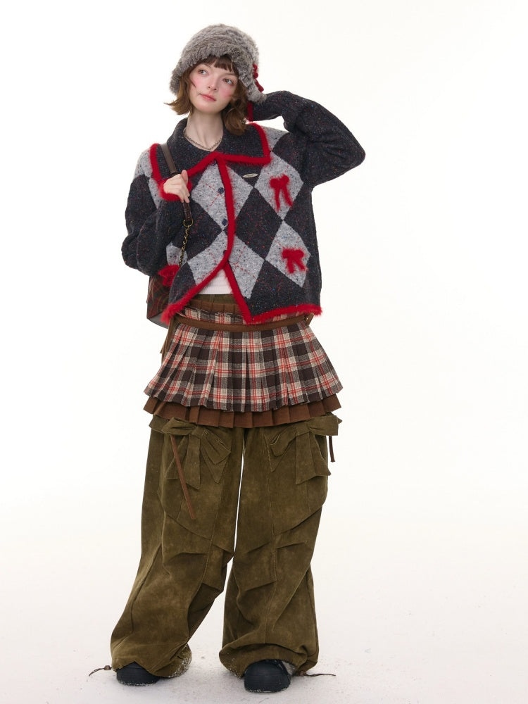 College Sense Bow Contrasting Color Doll Collar Sweater Cardigan Jacket【s0000015241】