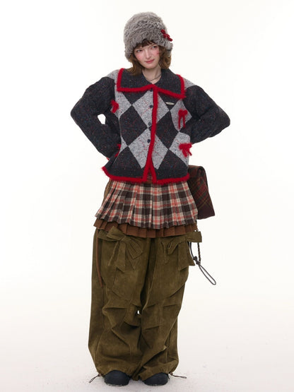 College Sense Bow Contrasting Color Doll Collar Sweater Cardigan Jacket【s0000015241】