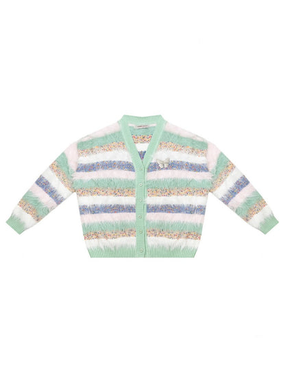 Contrast Stripe Plush Soft Waxy Sweater Cardigan Jacket【s0000015242】