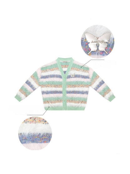 Contrast Stripe Plush Soft Waxy Sweater Cardigan Jacket【s0000015242】