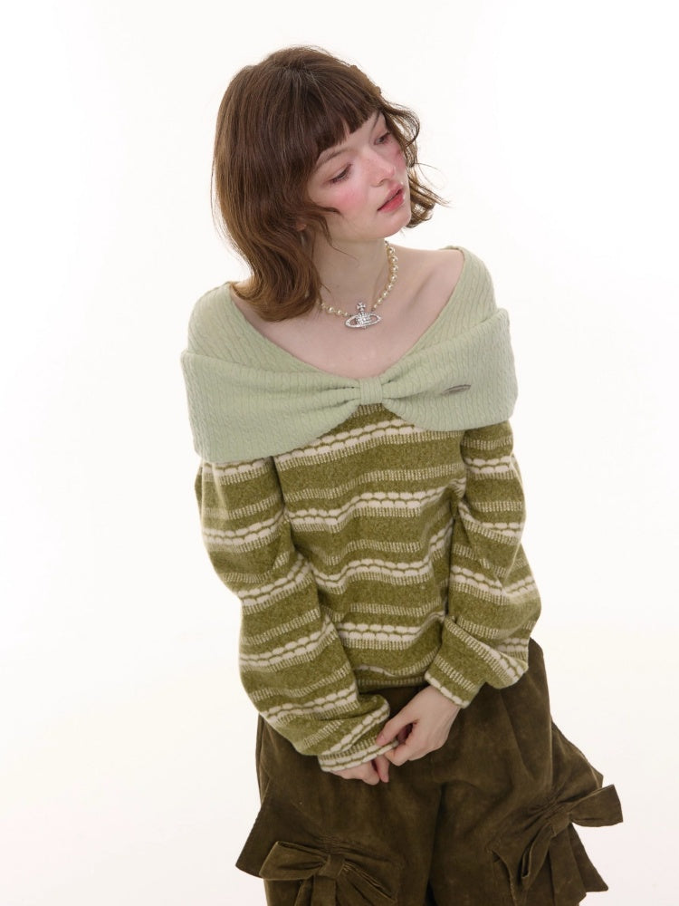 Three-Dimensional Bow Loose Slimming Top Knitted Sweater【s0000015244】