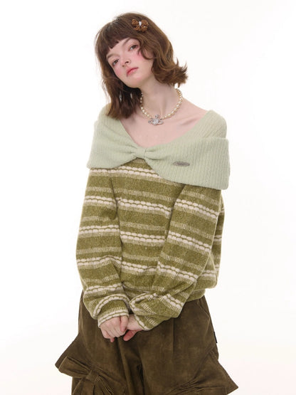 Three-Dimensional Bow Loose Slimming Top Knitted Sweater【s0000015244】