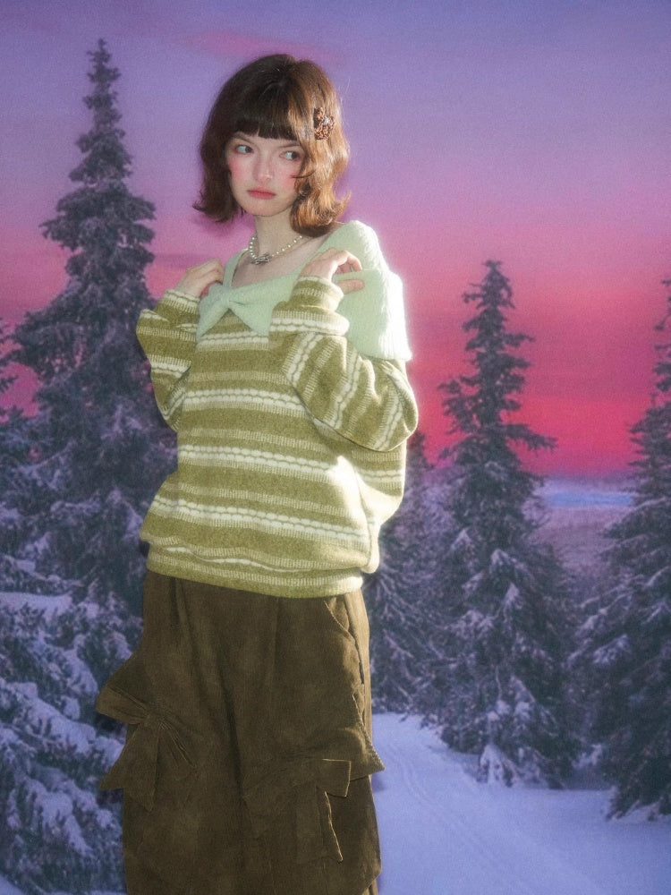Three-Dimensional Bow Loose Slimming Top Knitted Sweater【s0000015244】