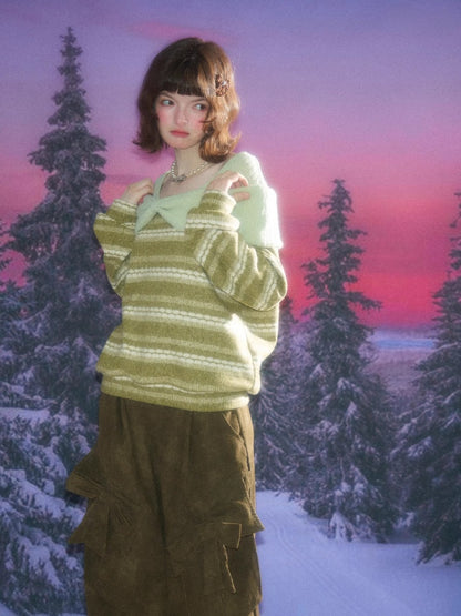 Three-Dimensional Bow Loose Slimming Top Knitted Sweater【s0000015244】
