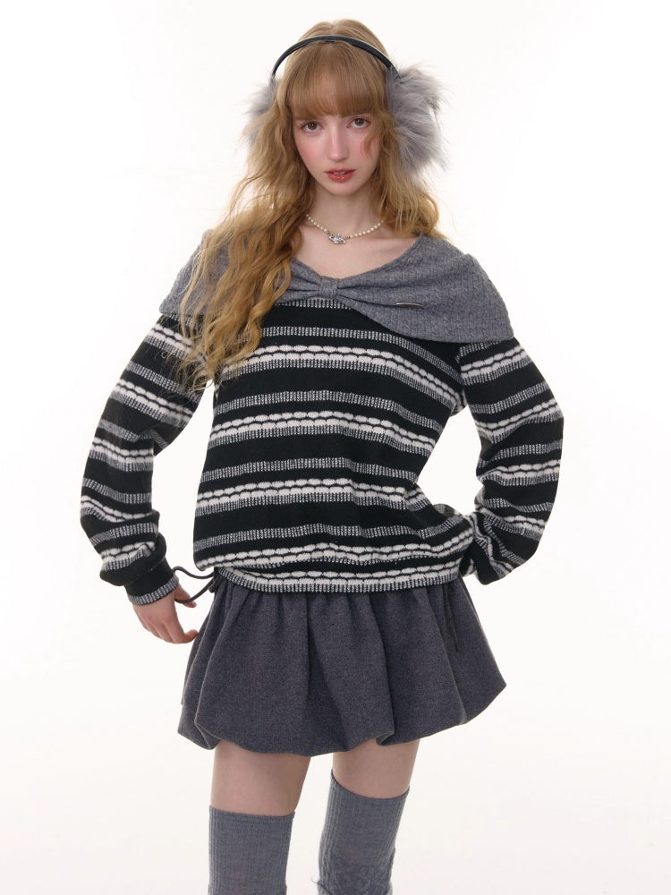Three-Dimensional Bow Loose Slimming Top Knitted Sweater【s0000015244】
