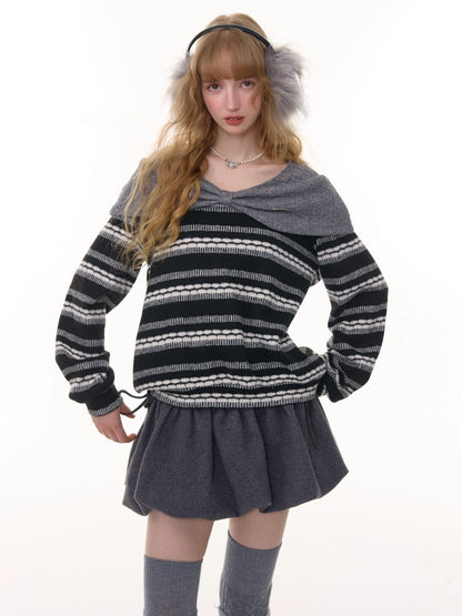 Three-Dimensional Bow Loose Slimming Top Knitted Sweater【s0000015244】